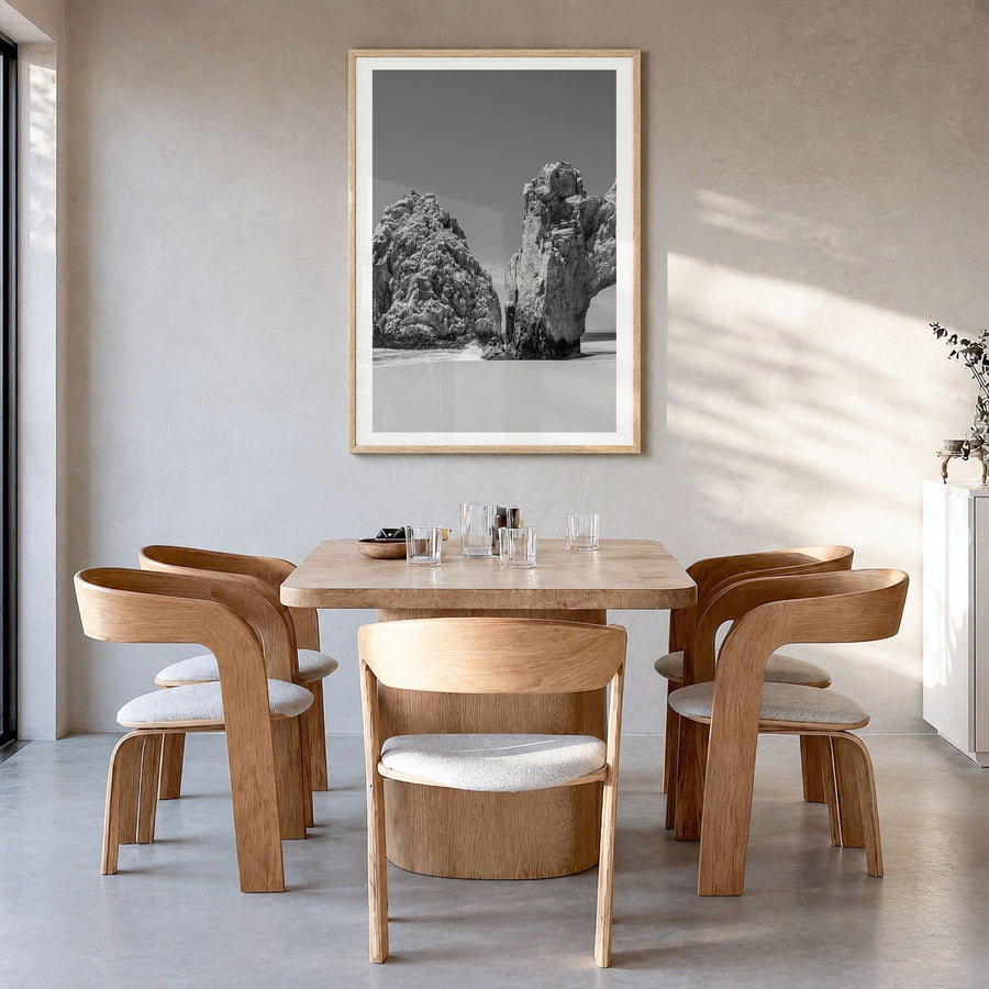 Mexico Photo No 2 Poster in a natural wood frame, hanging in a dining room, white border