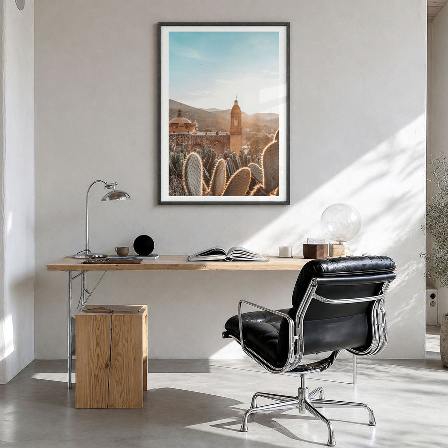 Mexico Photo No 1 Poster in a black wood frame, hanging in a bright home office, white border