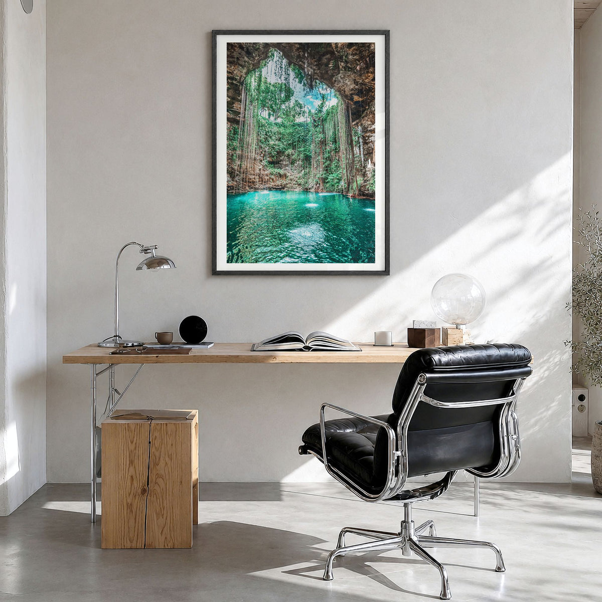 Mexico Photo No 3 Poster in a black wood frame, hanging in a bright home office, white border
