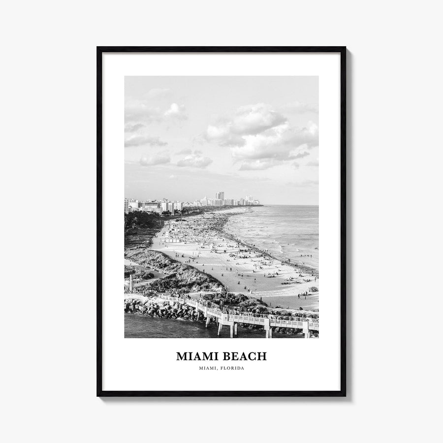 Miami Beach black & white classic poster of Florida, USA – vertical wall art, unframed print shown in interior mockup