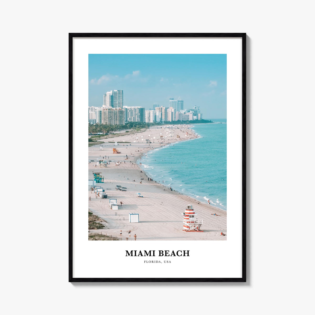 Miami Beach colorful classic poster of Florida, USA – vertical wall art, unframed print shown in interior mockup