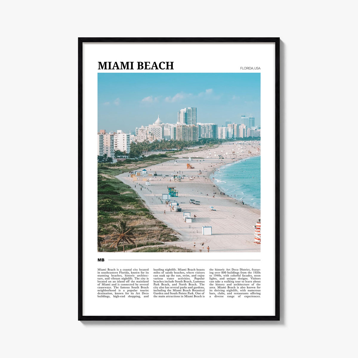 Miami Beach colorful travel poster of Florida, USA – vertical wall art, unframed print shown in interior mockup