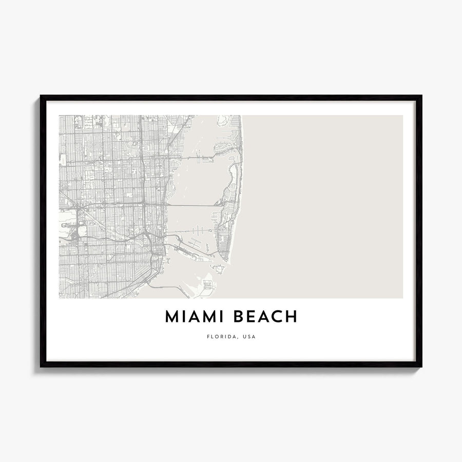Miami Beach Map Poster, framed poster mockup
