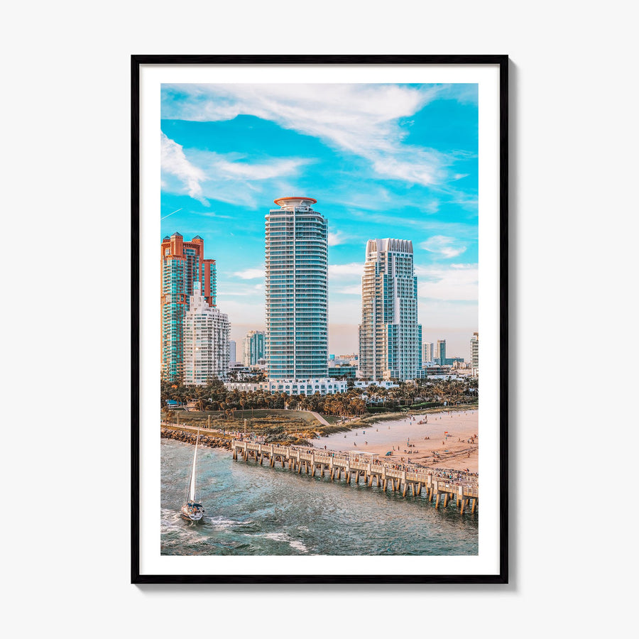 Miami Beach Photo Poster, framed poster mockup, white border
