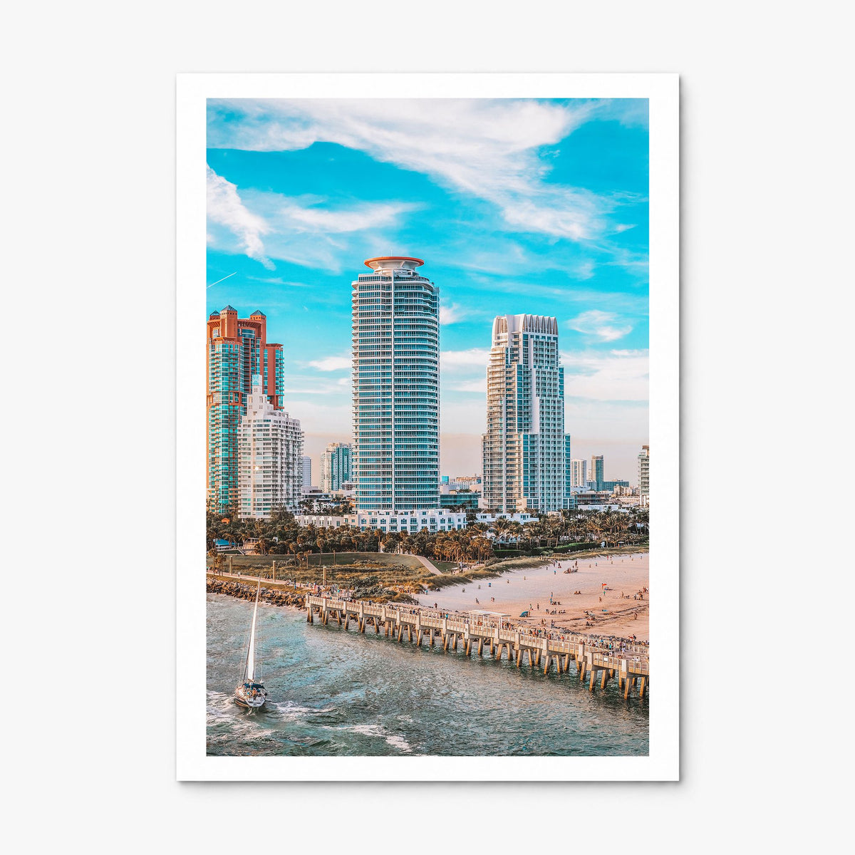 Miami Beach Photo Poster, print only (unframed), white border
