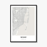 Miami black & white map poster of Florida, USA – vertical wall art, unframed print shown in interior mockup
