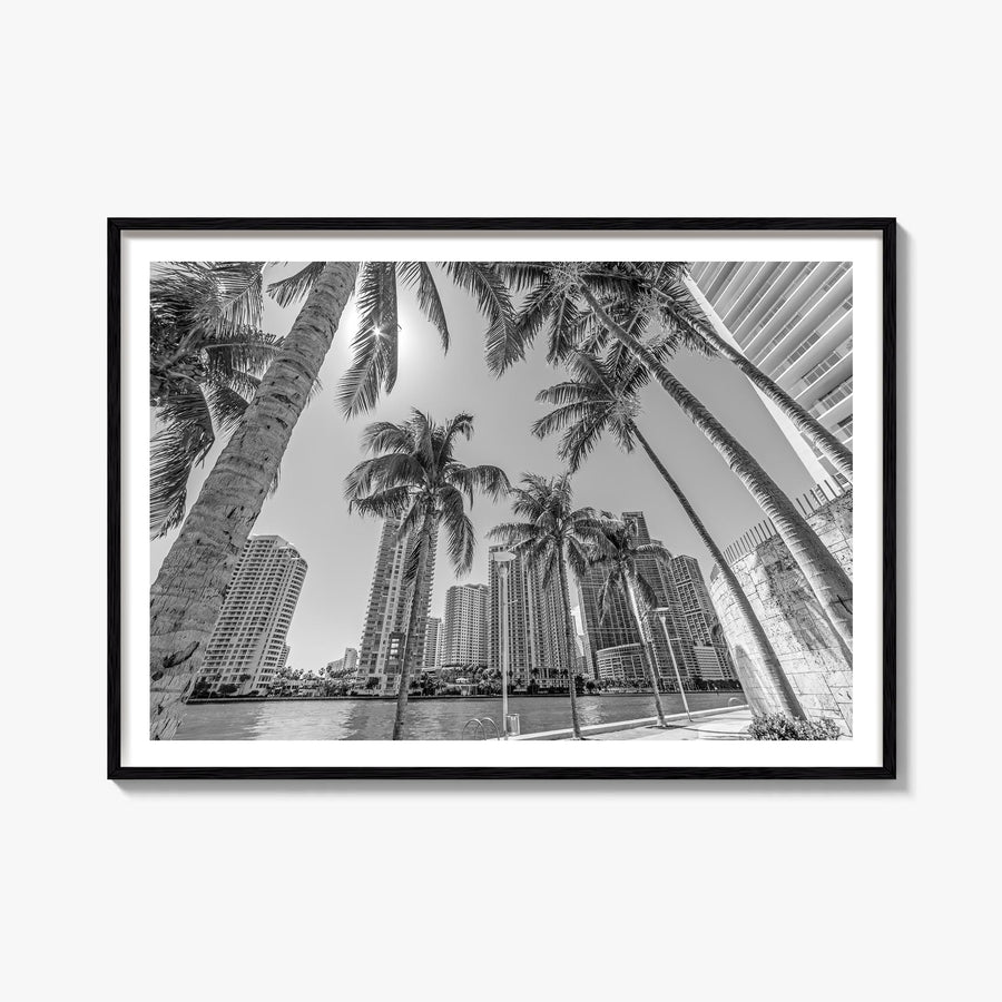 Miami black & white photo poster of Florida, USA – horizontal wall art, unframed print shown in interior mockup