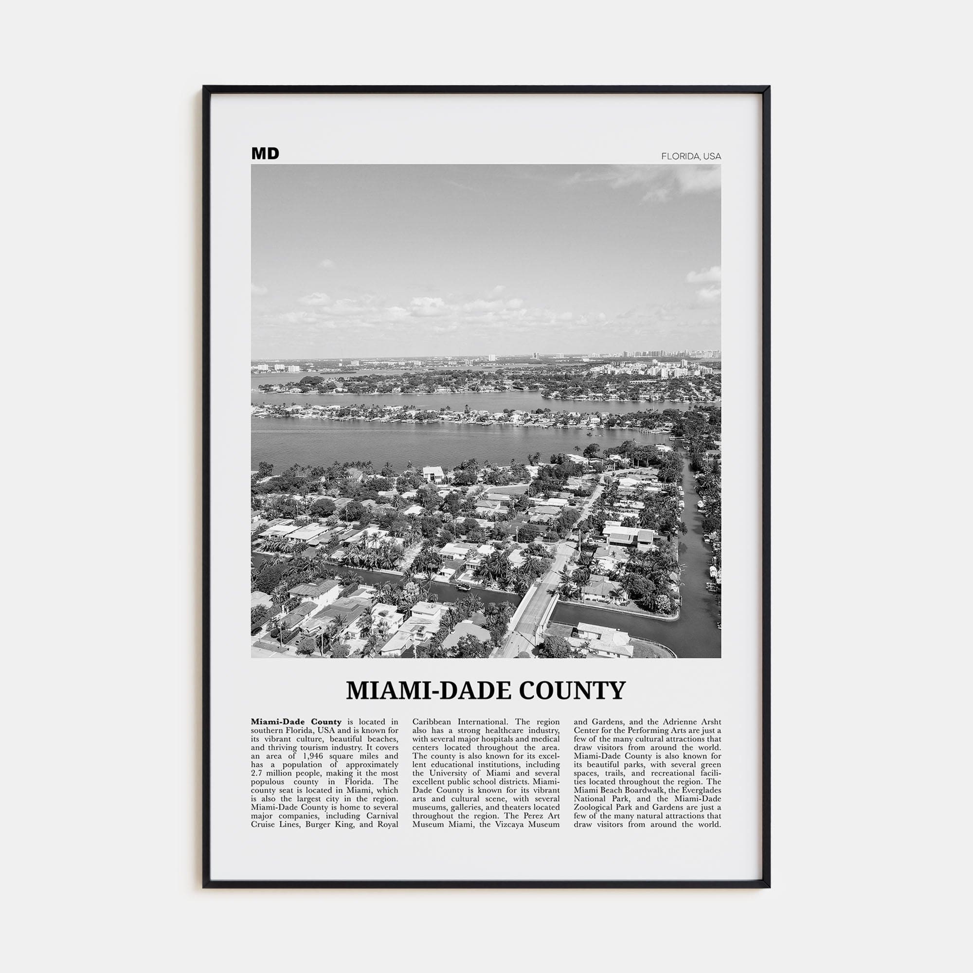 Miami-Dade County Poster None / 8x12 in Nbourhood Travel B&W Poster