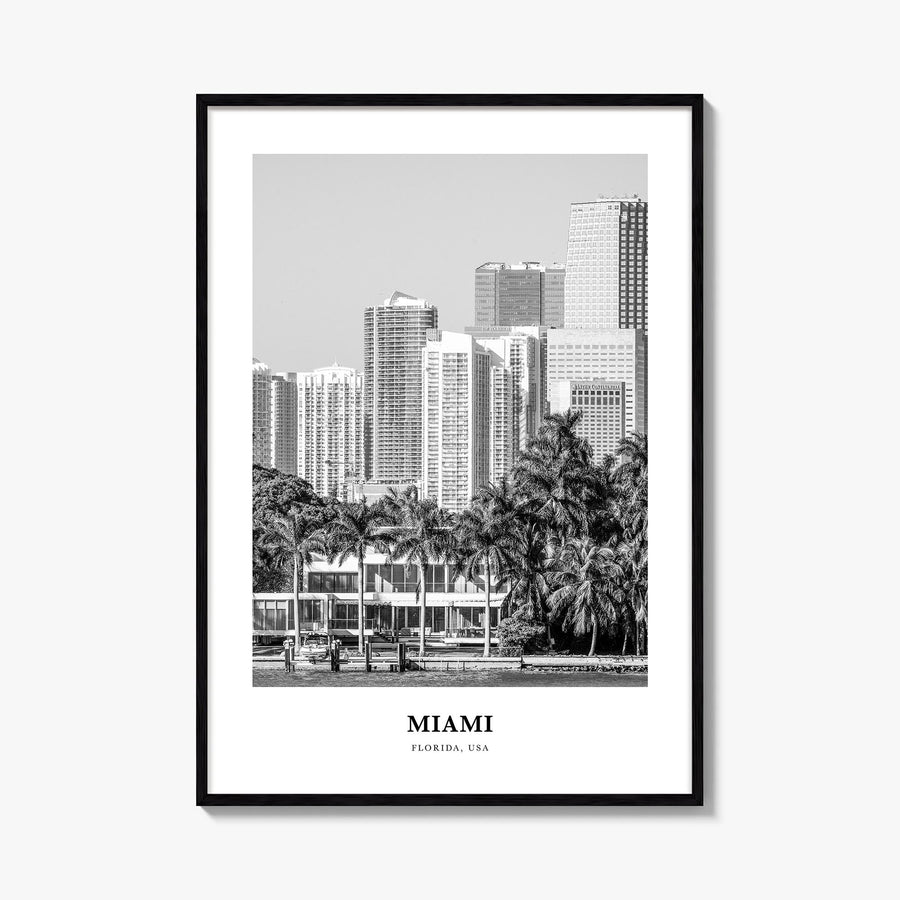 Miami no. 2 black & white classic poster of Florida, USA – vertical wall art, unframed print shown in interior mockup