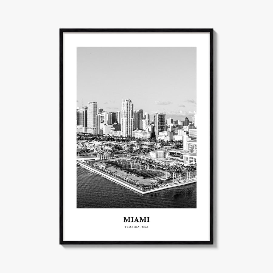 Miami no. 4 black & white classic poster of Florida, USA – vertical wall art, unframed print shown in interior mockup