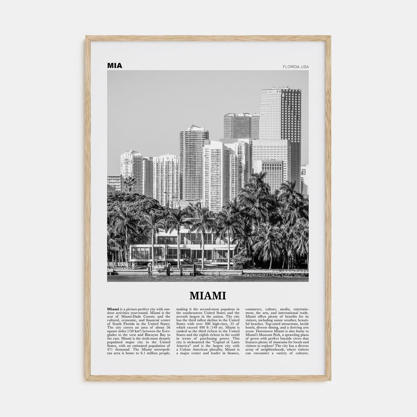 Miami No 4 Poster Natural Wood / 8x12 in Nbourhood Travel B&W Poster