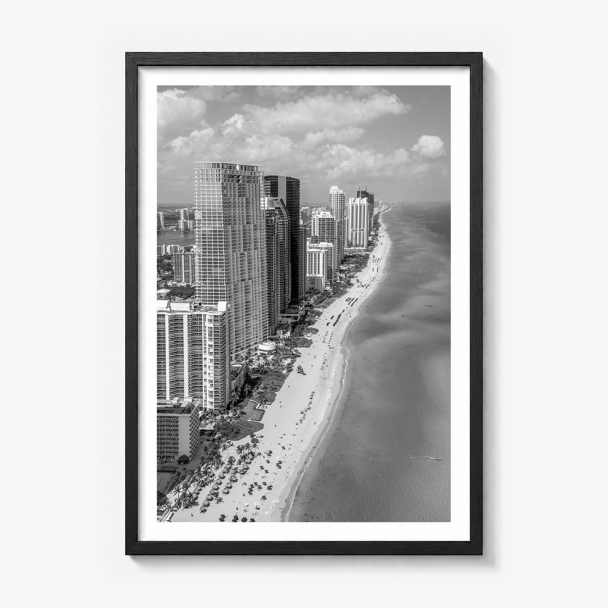 Miami Photo No 2 Poster in a black wood frame, white border