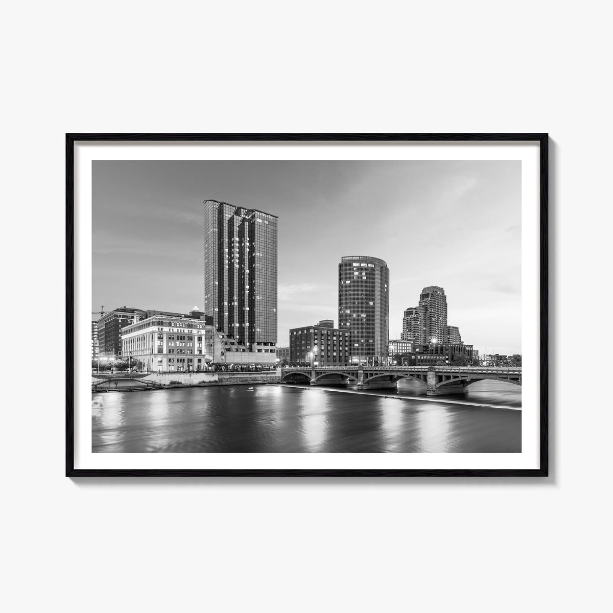 Michigan black & white photo poster of United States – horizontal wall art, unframed print shown in interior mockup