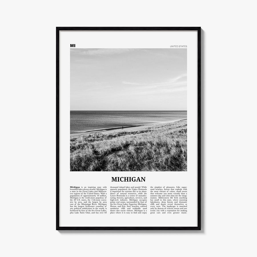 Michigan no. 1 black & white newspaper poster of United States – vertical wall art, unframed print shown in interior mockup