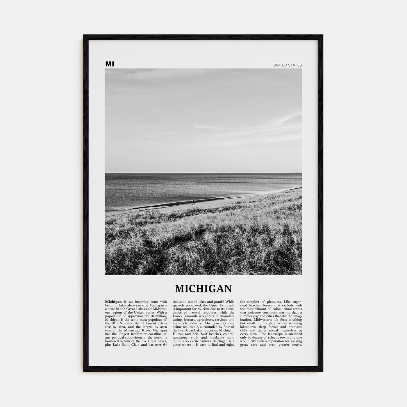 Michigan No 1 Poster Black Wood / 8x12 in Nbourhood Travel B&W Poster