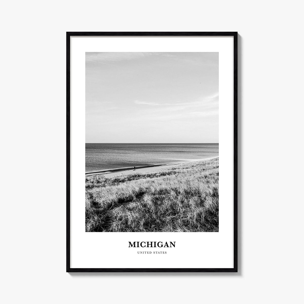 Michigan no. 2 black & white classic poster of United States – vertical wall art, unframed print shown in interior mockup