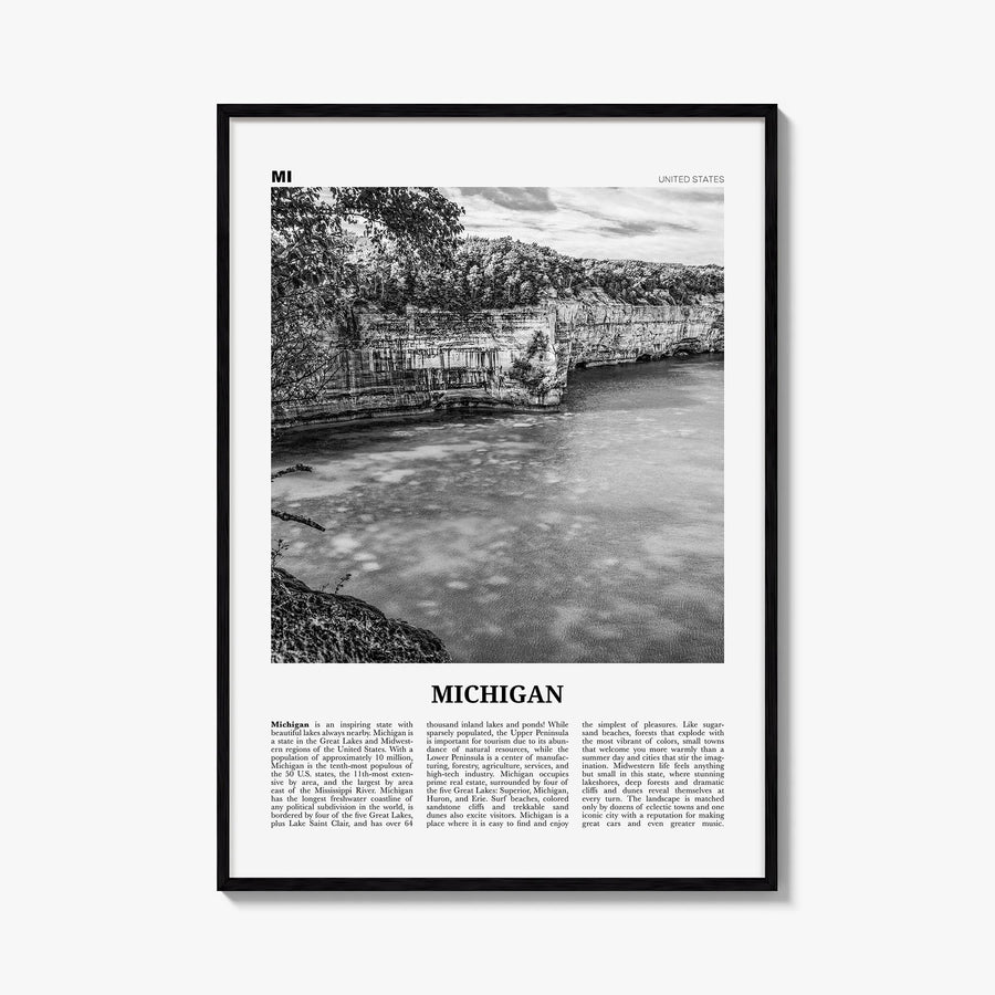 Michigan no. 2 black & white newspaper poster of United States – vertical wall art, unframed print shown in interior mockup