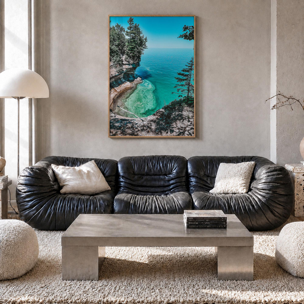 Michigan no. 2 colorful photo poster of United States – vertical wall art in natural wood frame, hanging on wall