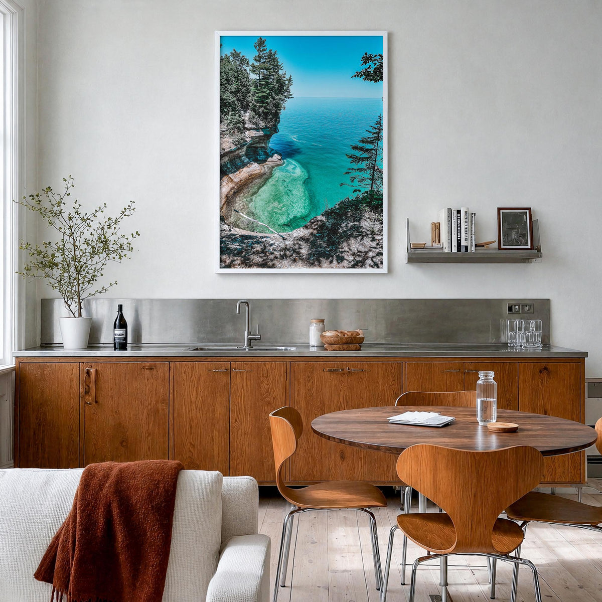 Michigan no. 2 colorful photo poster of United States – vertical wall art in white wood frame, hanging on wall