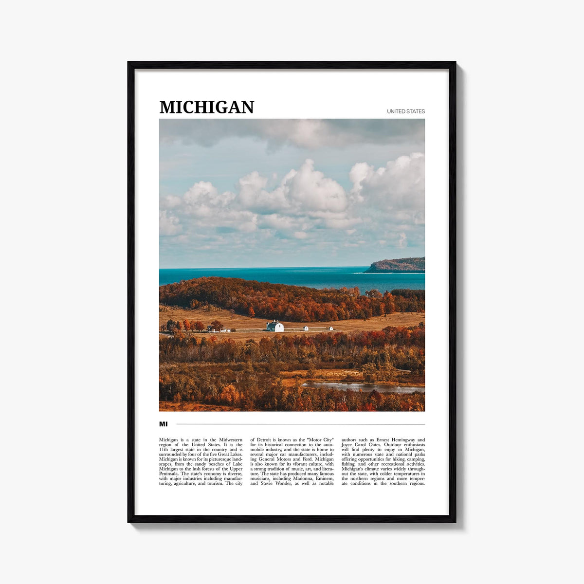 Michigan no. 2 colorful travel poster of United States – vertical wall art, unframed print shown in interior mockup