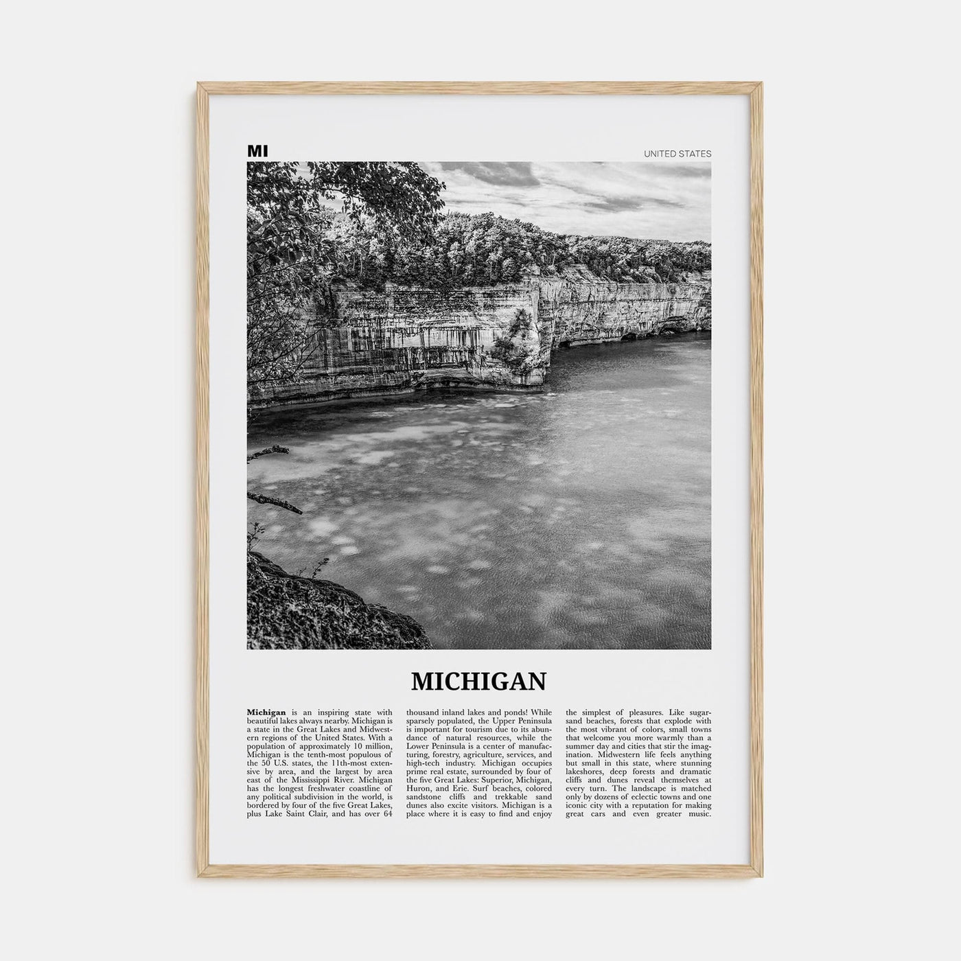 Michigan No 2 Poster Natural Wood / 8x12 in Nbourhood Travel B&W Poster