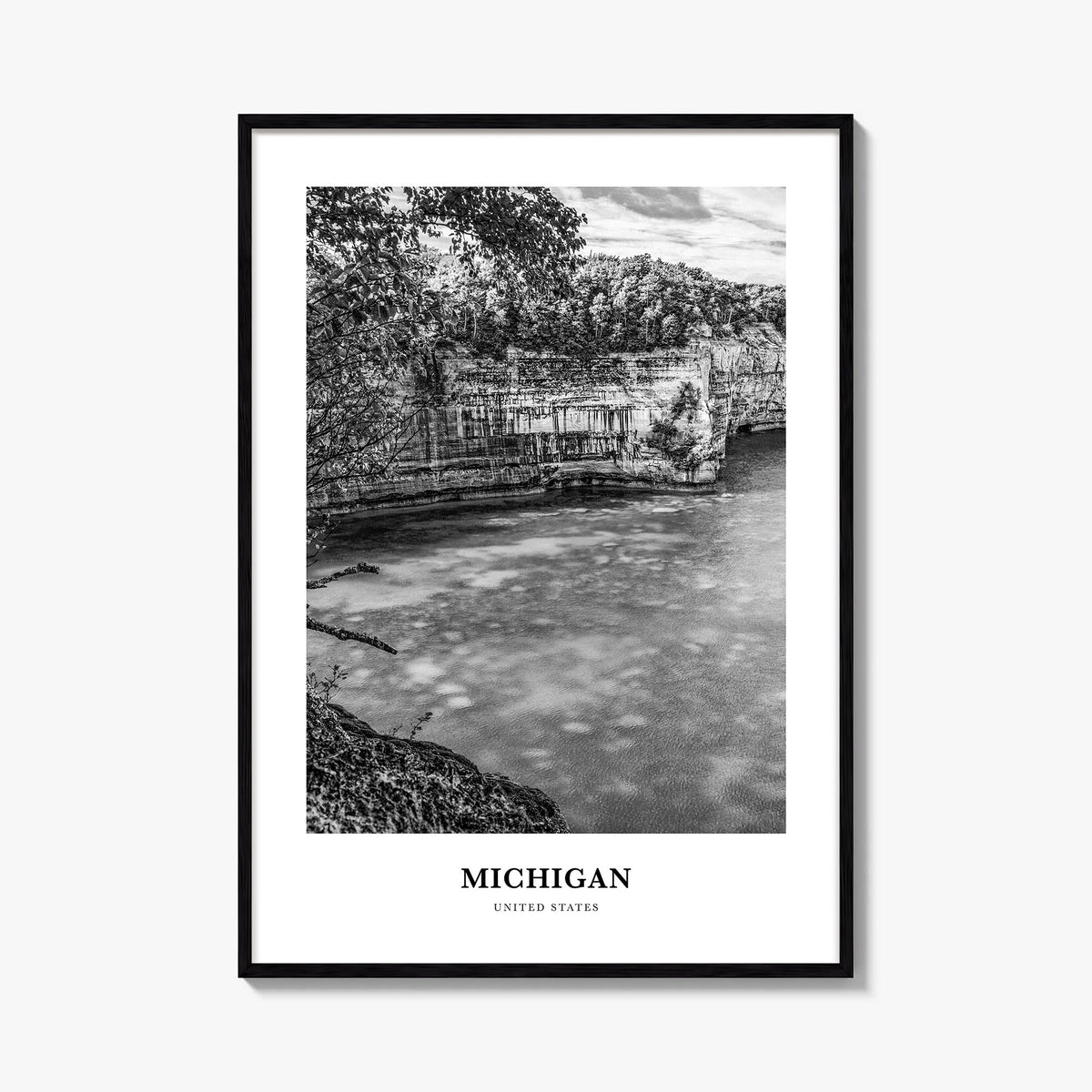 Michigan no. 3 black & white classic poster of United States – vertical wall art, unframed print shown in interior mockup
