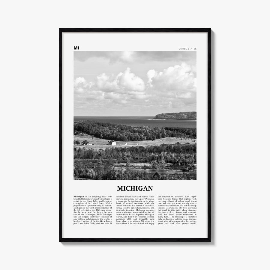Michigan no. 3 black & white newspaper poster of United States – vertical wall art, unframed print shown in interior mockup
