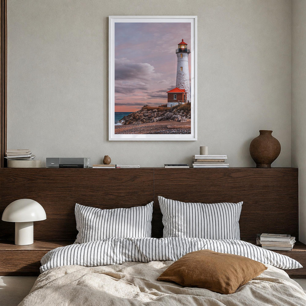 Michigan no. 3 colorful photo poster of United States – vertical wall art in white wood frame with white border, hanging on w