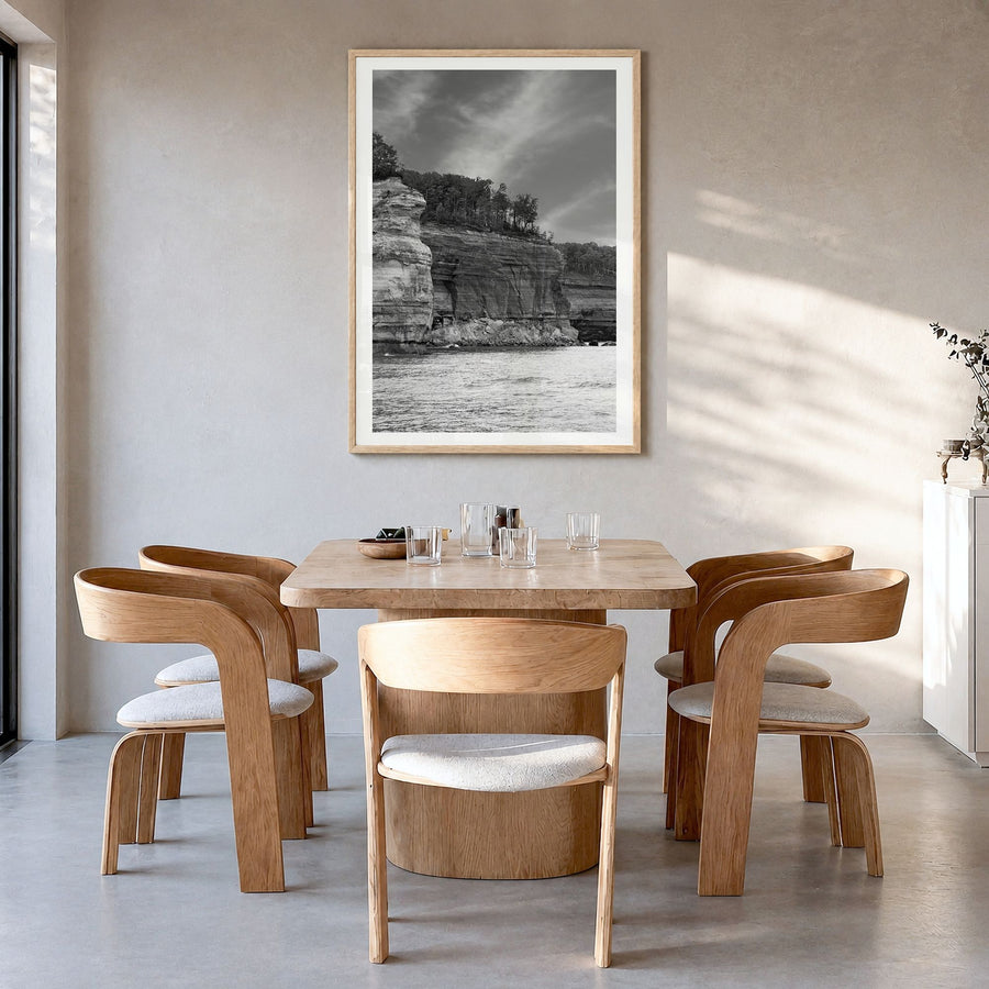 Michigan Photo No 1 Poster in a natural wood frame, hanging in a dining room, white border