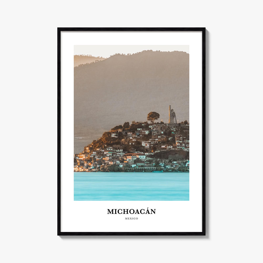 Michoacán no. 1 colorful classic poster of Mexico – vertical wall art, unframed print shown in interior mockup