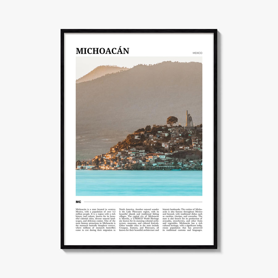 Michoacán no. 1 colorful travel poster of Mexico – vertical wall art, unframed print shown in interior mockup
