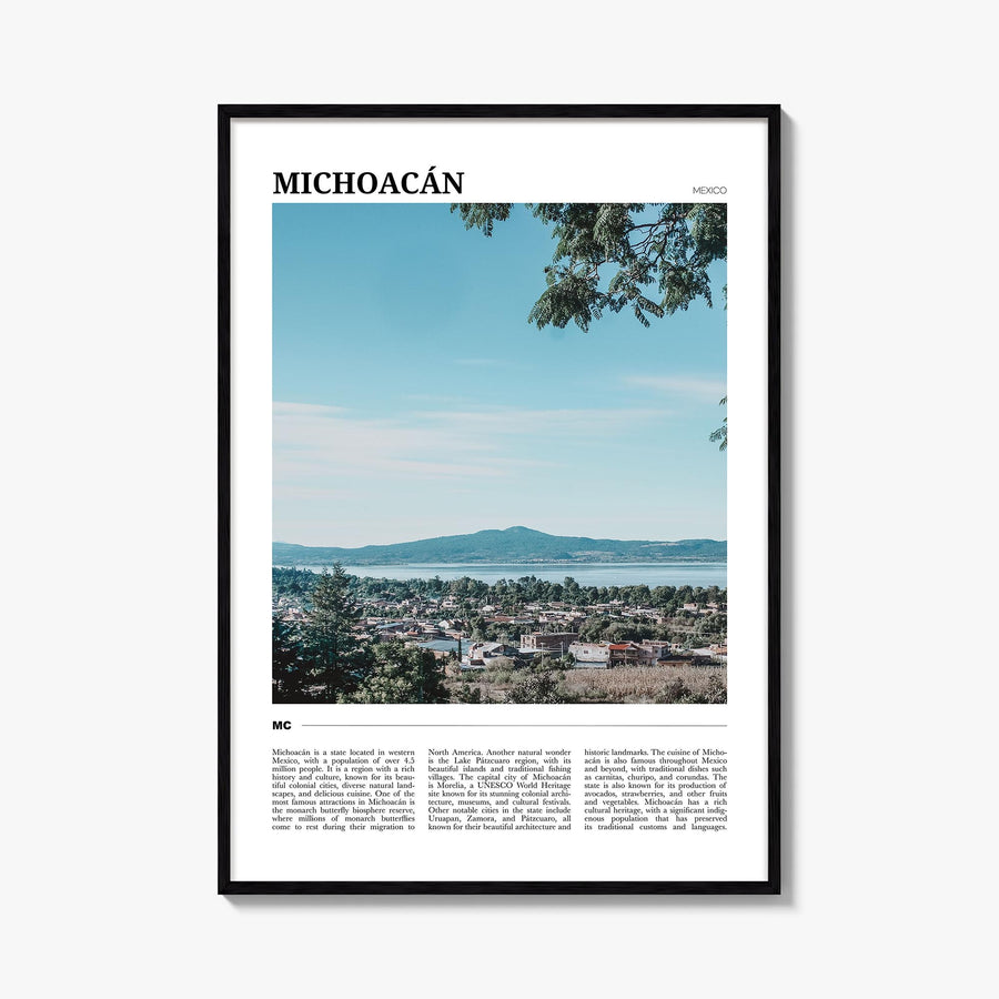 Michoacán no. 2 colorful travel poster of Mexico – vertical wall art, unframed print shown in interior mockup