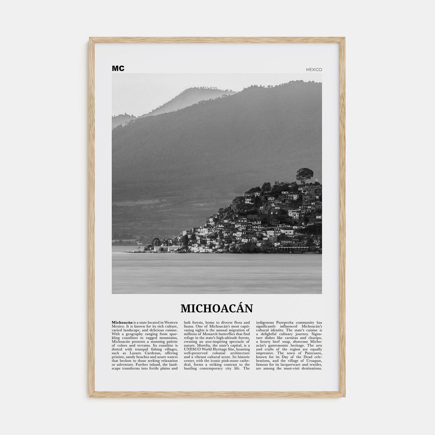 Michoacán Poster Natural Wood / 8x12 in Nbourhood Travel B&W Poster