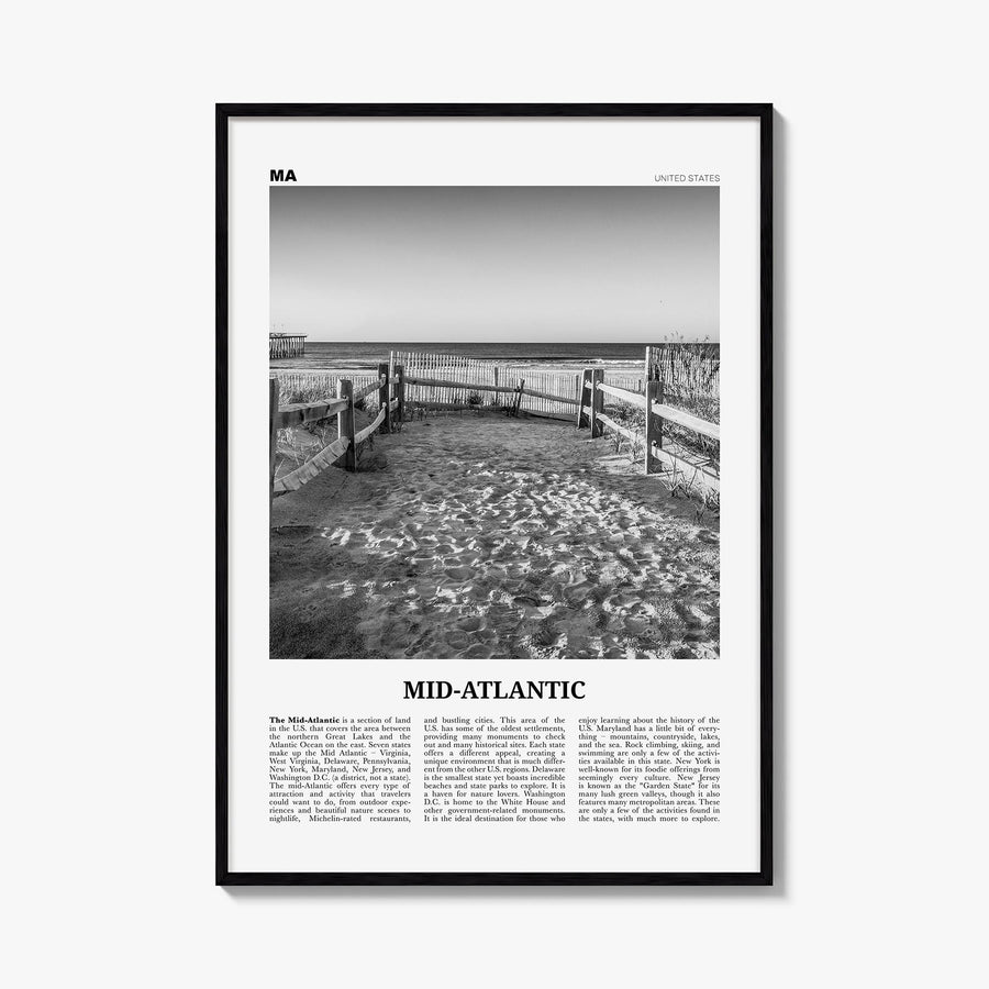 Mid-Atlantic black & white newspaper poster – vertical wall art, unframed print shown in interior mockup