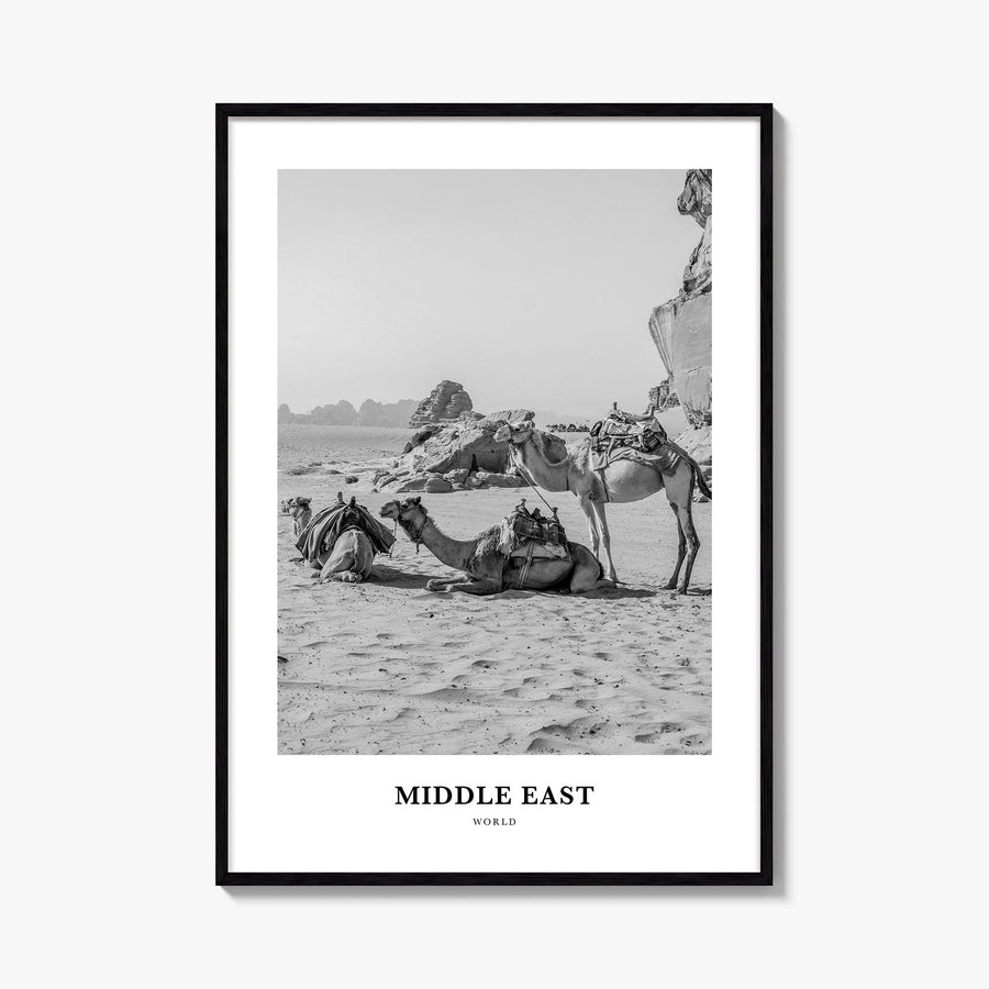 Middle East black & white classic poster of World – vertical wall art, unframed print shown in interior mockup