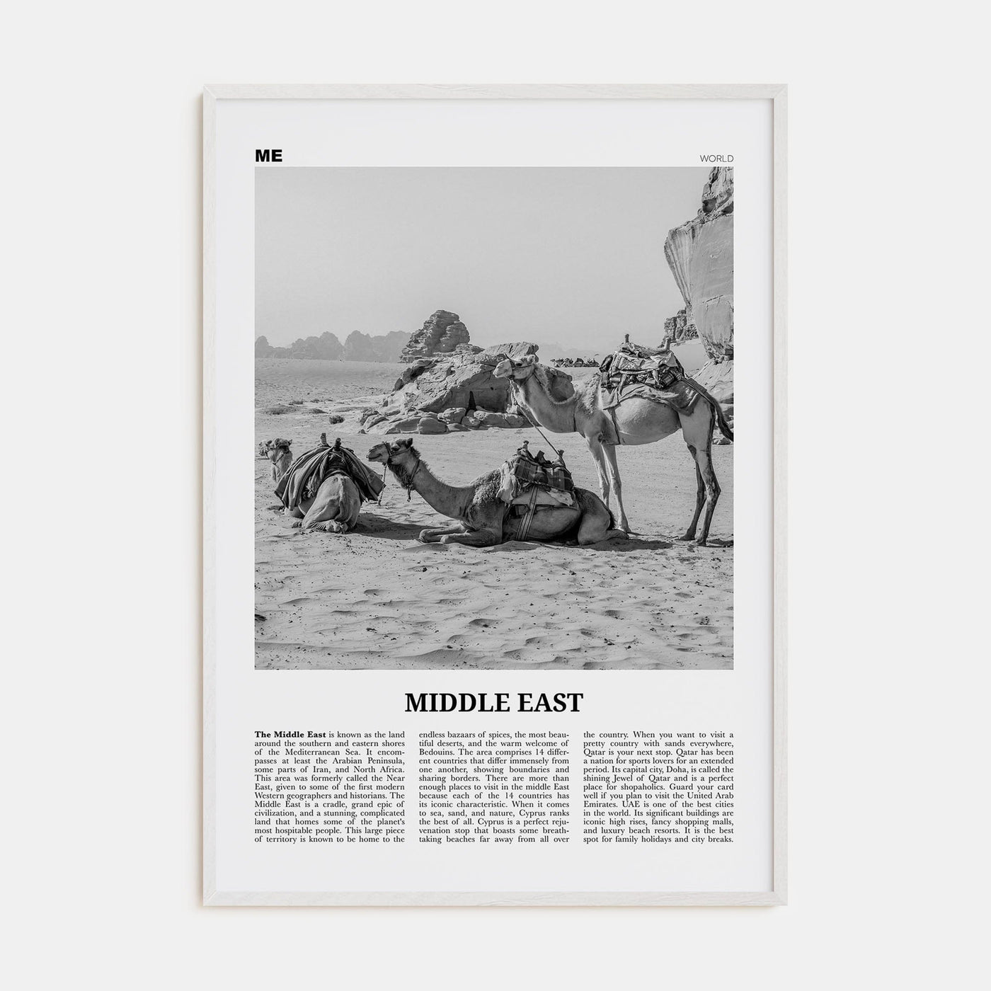 Middle East Poster White Wood / 8x12 in Nbourhood Travel B&W Poster