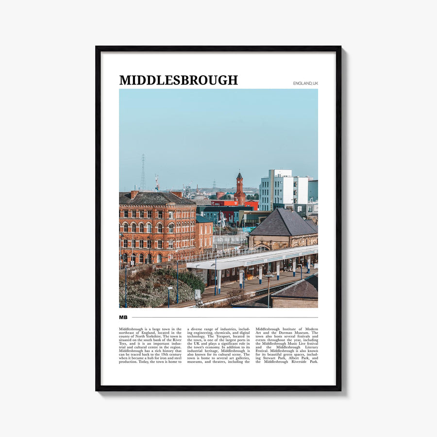 Middlesbrough colorful travel poster of United Kingdom – vertical wall art, unframed print shown in interior mockup