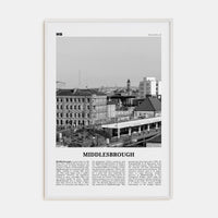 Middlesbrough Poster White Wood / 8x12 in Nbourhood Travel B&W Poster