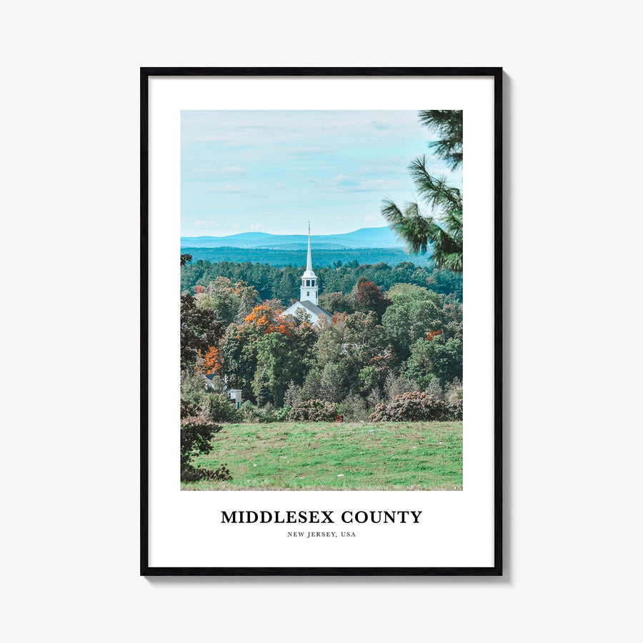 Middlesex County colorful classic poster of Massachusetts, USA – vertical wall art, unframed print shown in interior mockup