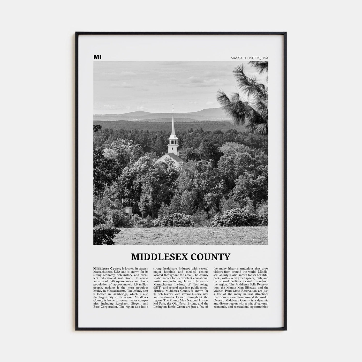 Middlesex County Poster None / 8x12 in Nbourhood Travel B&W Poster