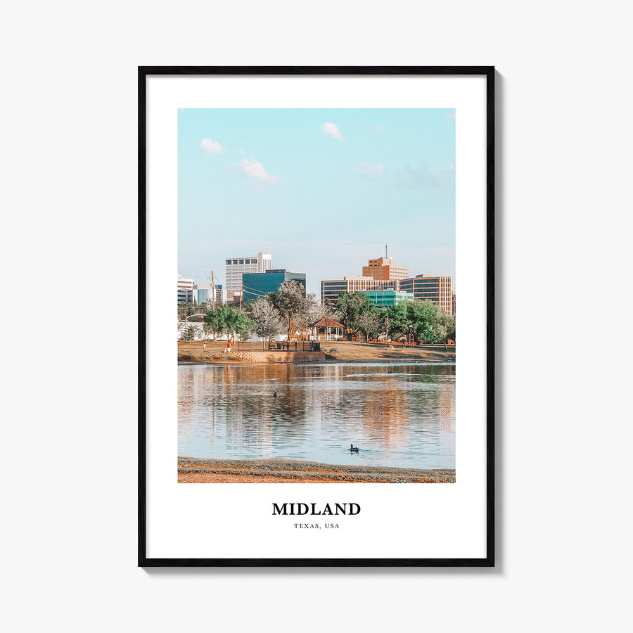 Midland colorful classic poster of Texas, USA – vertical wall art, unframed print shown in interior mockup