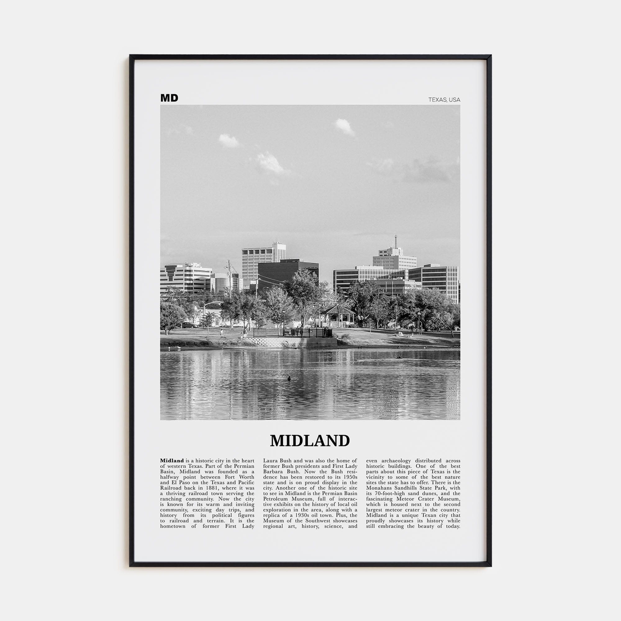 Midland Poster Black Metal / 8x12 in Nbourhood Travel B&W Poster