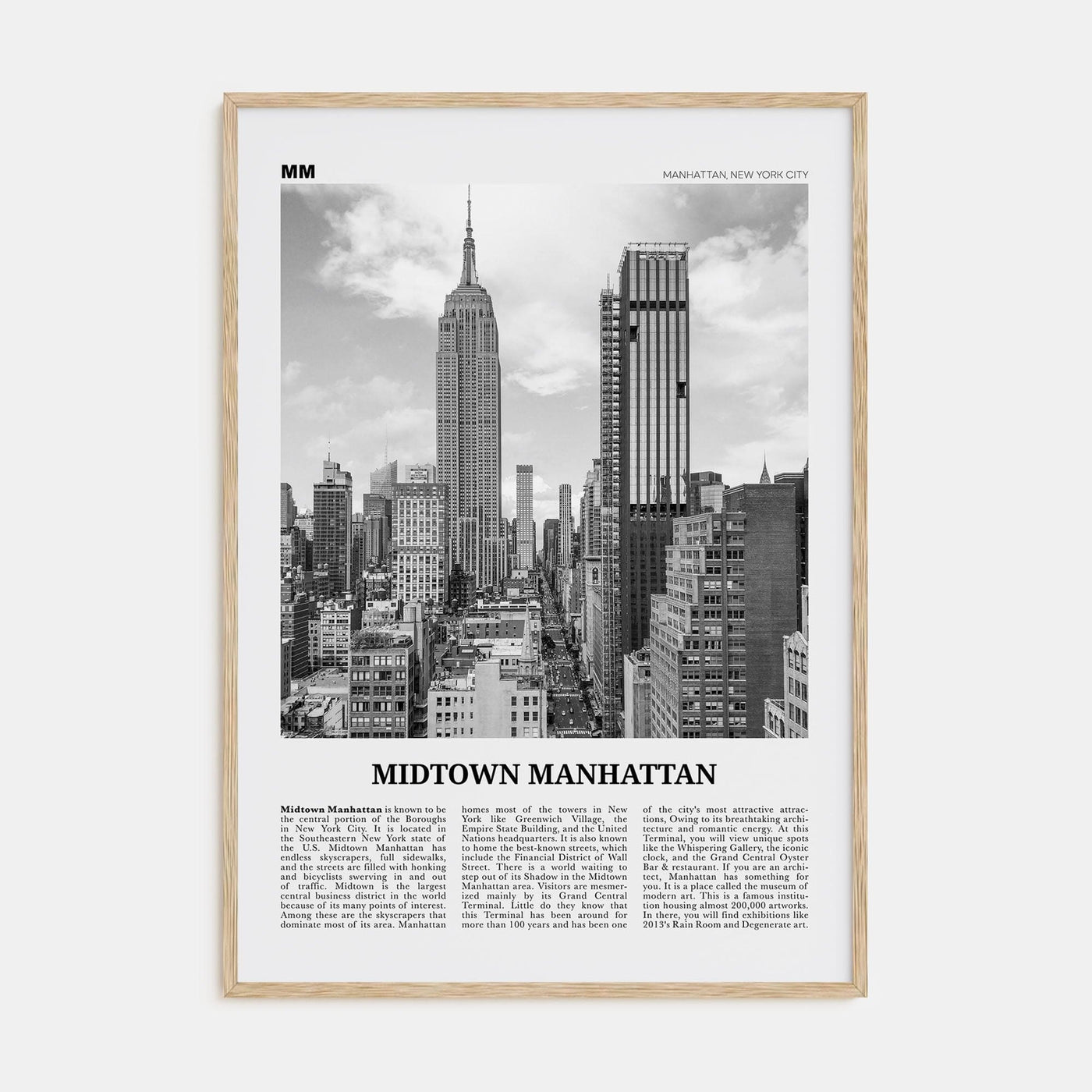 Midtown Manhattan Poster Natural Wood / 8x12 in Nbourhood Travel B&W Poster