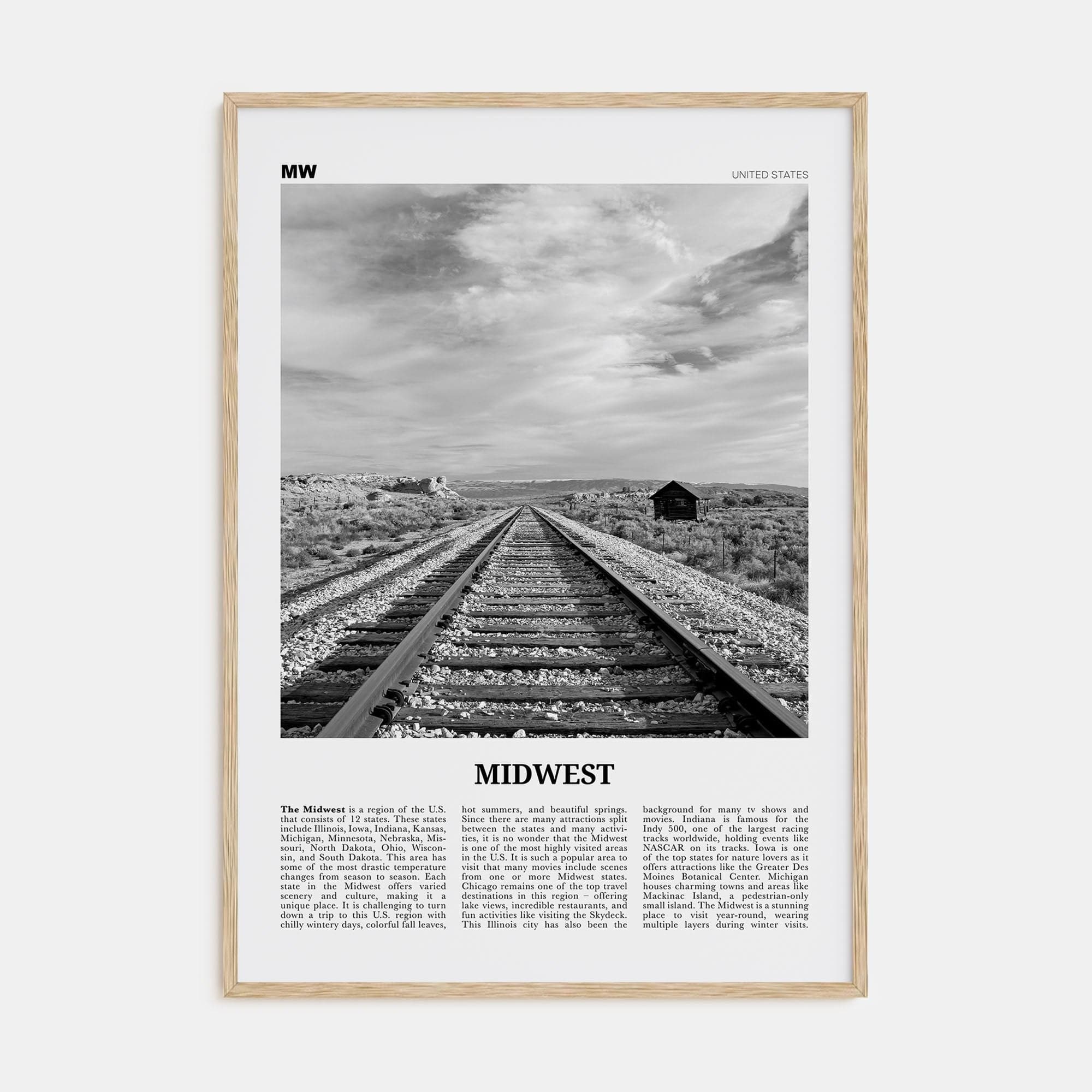 Midwest Poster Natural Wood / 8x12 in Nbourhood Travel B&W Poster