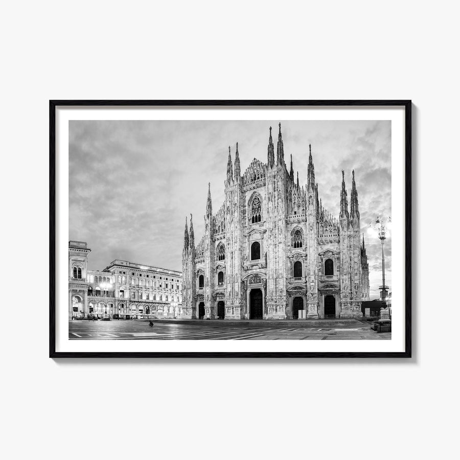 Milan black & white photo poster of Italy – horizontal wall art, unframed print shown in interior mockup