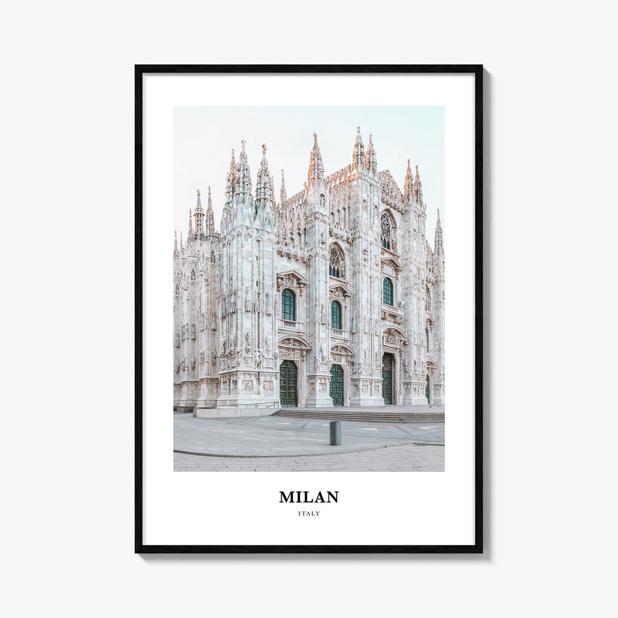 Milan colorful classic poster of Italy – vertical wall art, unframed print shown in interior mockup
