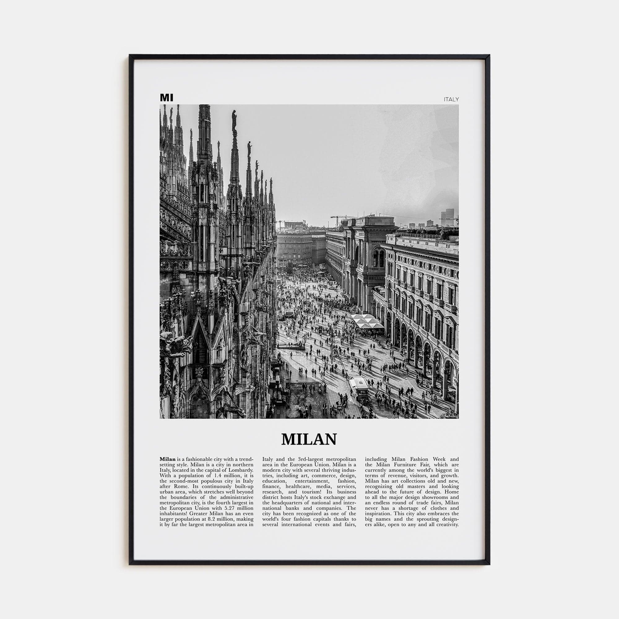 Milan No 1 Poster None / 8x12 in Nbourhood Travel B&W Poster