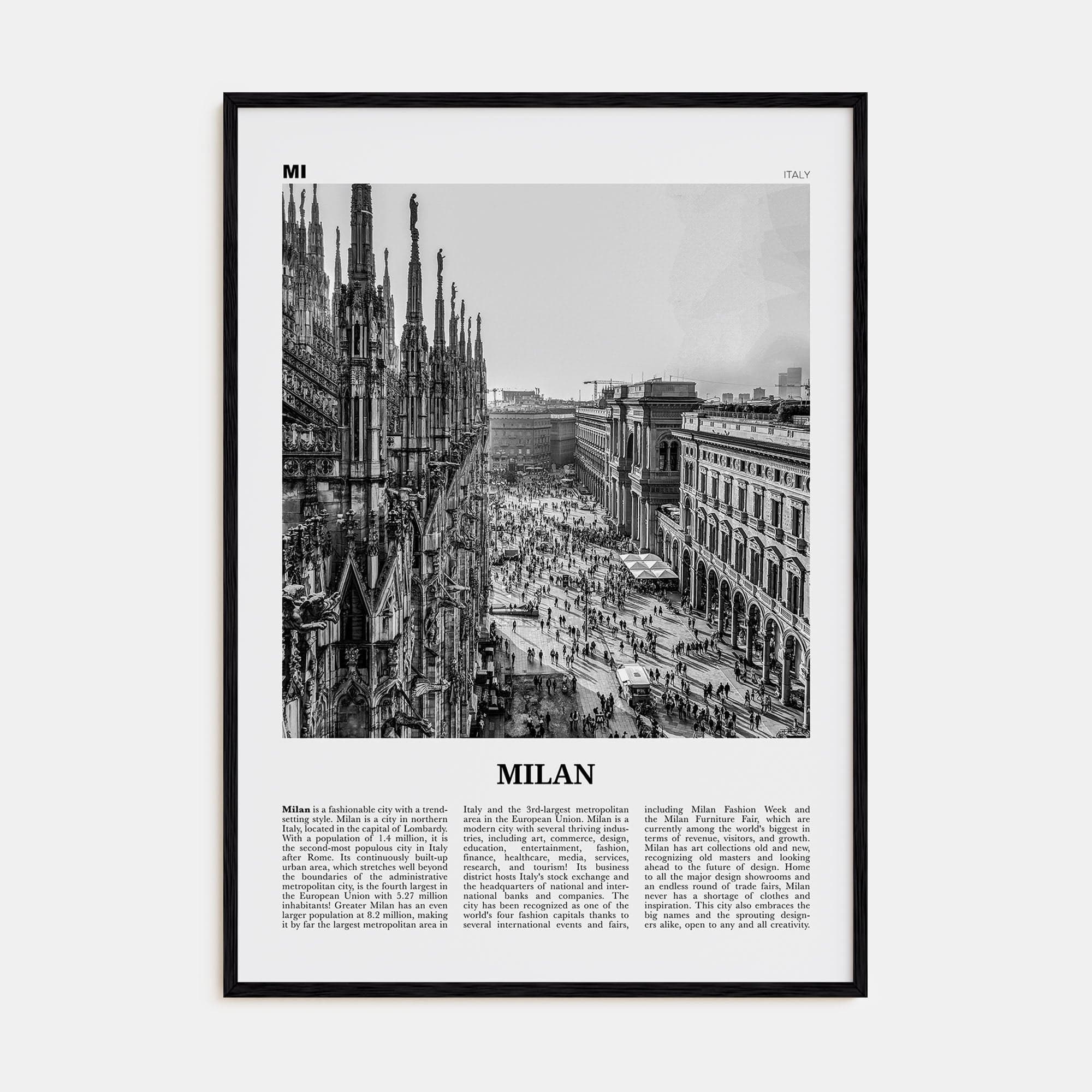 Milan No 1 Poster Black Wood / 8x12 in Nbourhood Travel B&W Poster