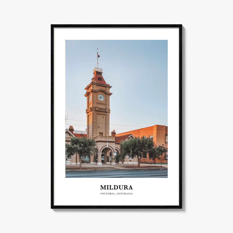 Mildura colorful classic poster of Australia – vertical wall art, unframed print shown in interior mockup