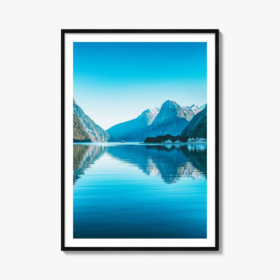 Milford Sound colorful photo poster of New Zealand – vertical wall art, unframed print shown in interior mockup
